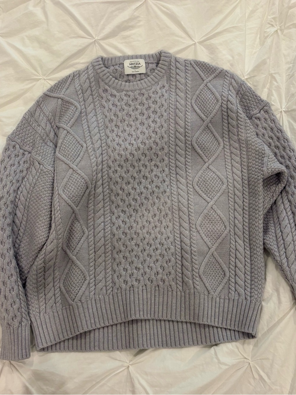 Aritzia Light Grey Cable-Knit Crewneck Sweater 100 percent Wool